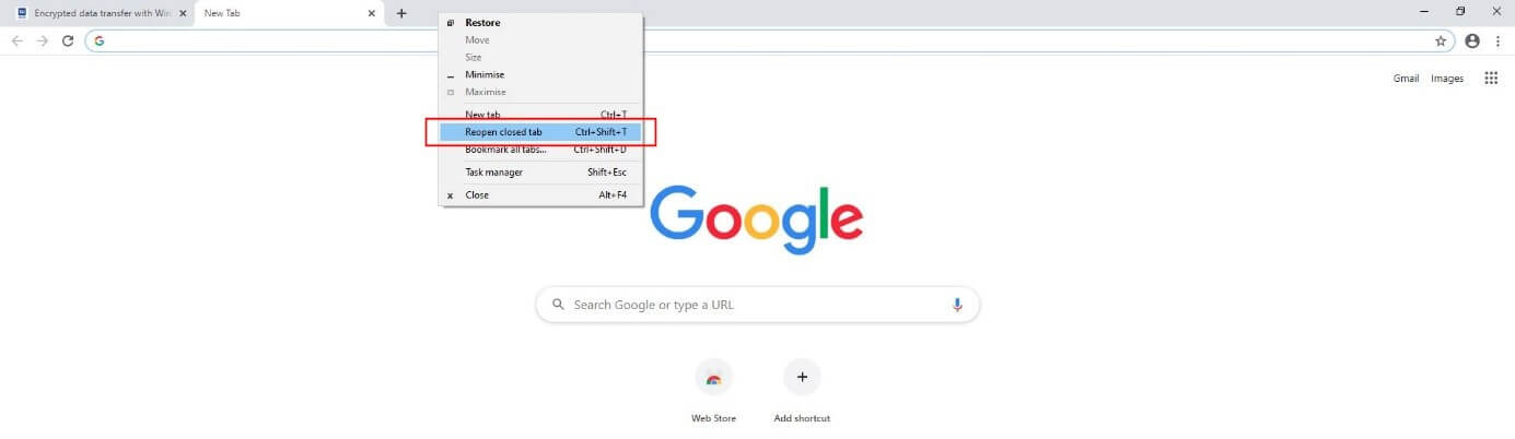 Google Chrome: voce di menu “Riapri scheda chiusa”