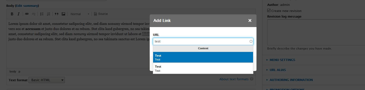 Drupal: aggiungere collegamenti con il modulo Linkit installato