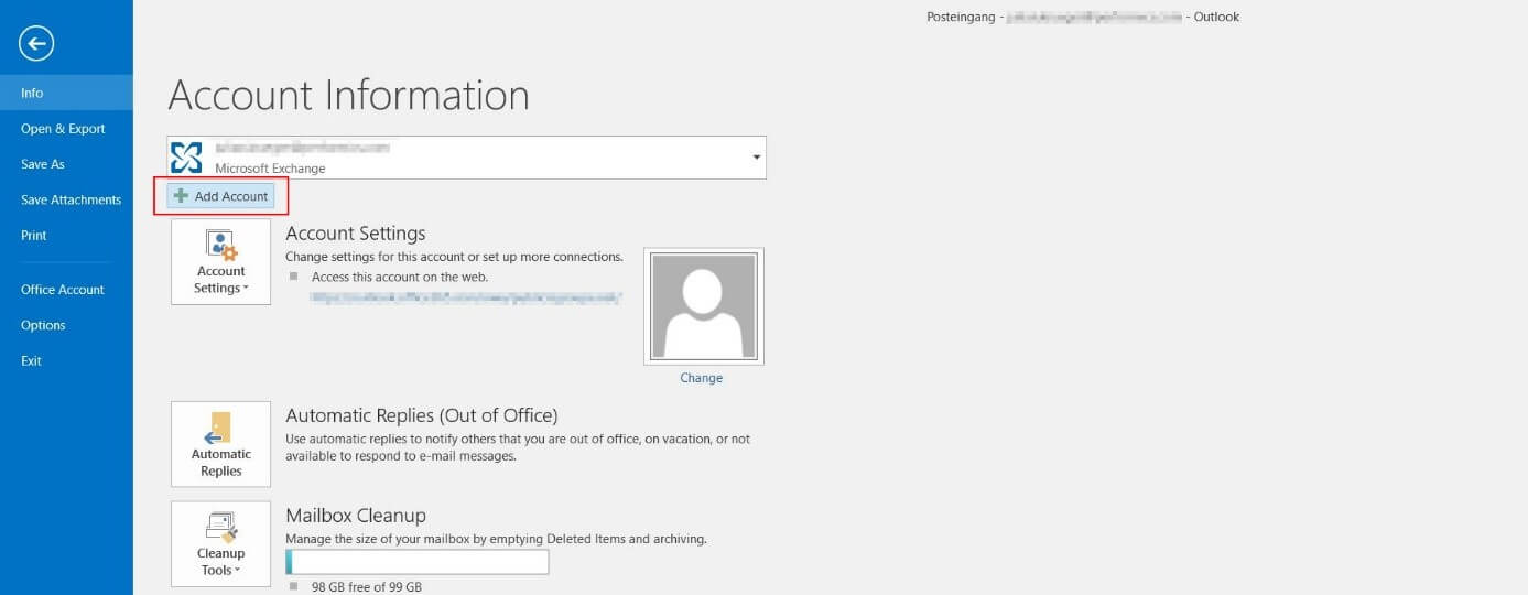 Outlook 2016: scheda “File”