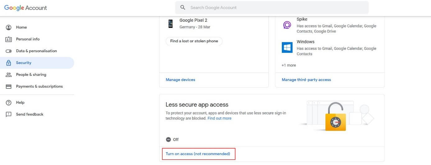 Account Google: impostazioni di sicurezza