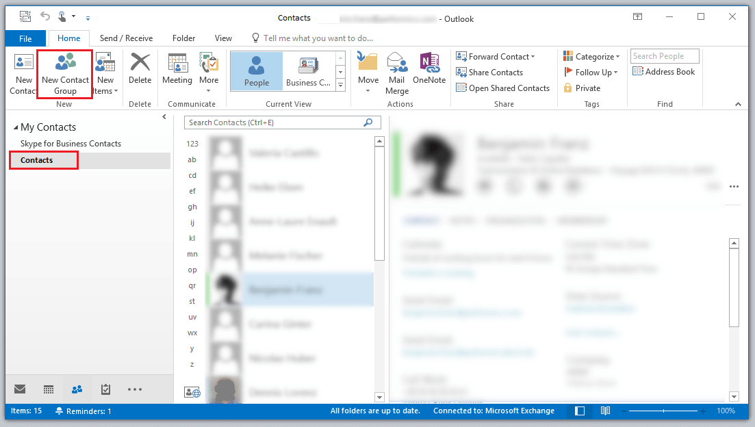 App per il desktop Outlook: la rubrica 