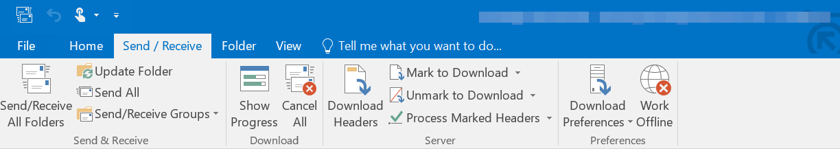 La barra del menu di Microsoft Outlook 2016: Scheda “Invia/ricevi”