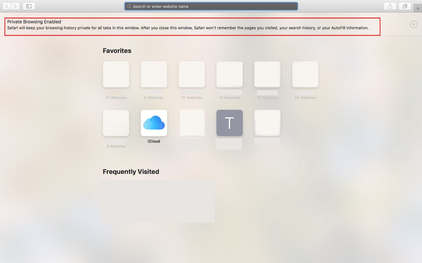 Navigazione privata attivata nel browser Safari di Apple