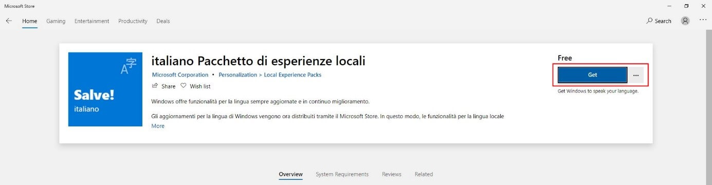 Microsoft Store: download di un Pacchetto di esperienze locali