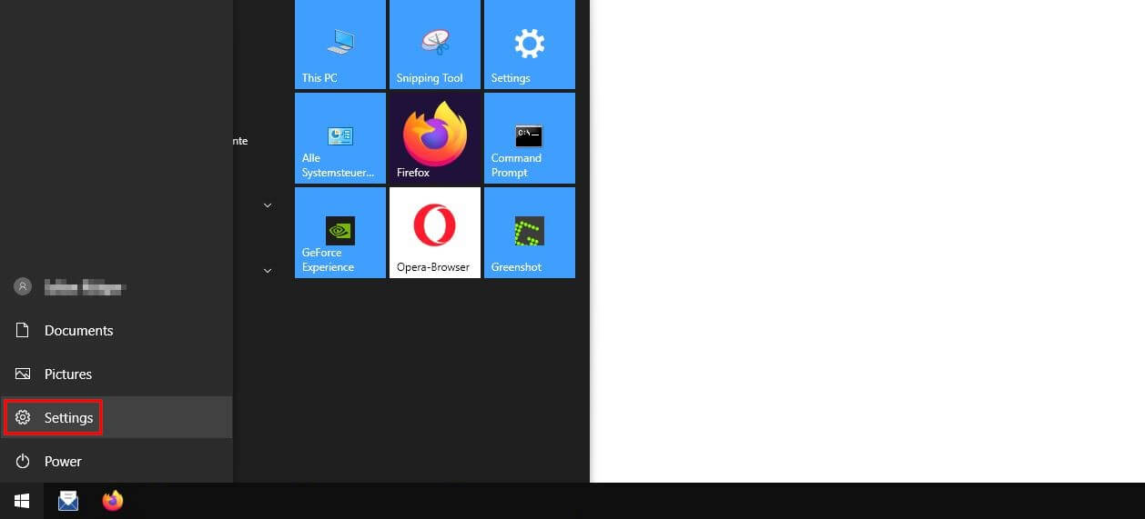Menu Start di Windows 10: pulsante 