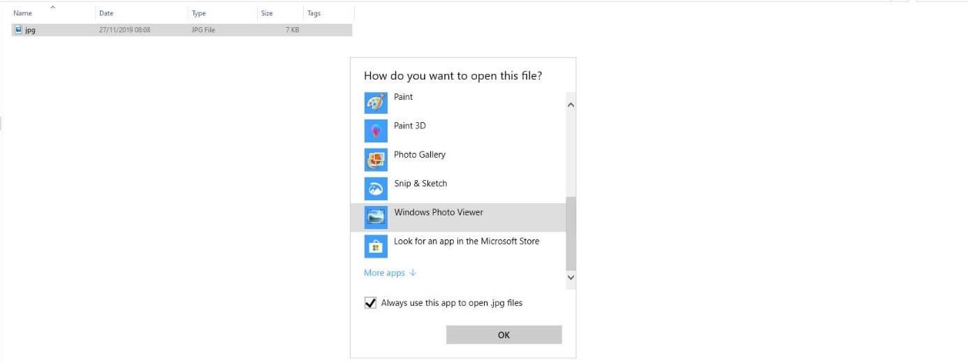 Finestra di dialogo Windows 10 “Come vuoi aprire questo file?”