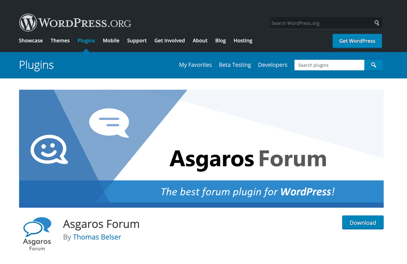Pagina di download di Asgaros Forum su WordPress.org