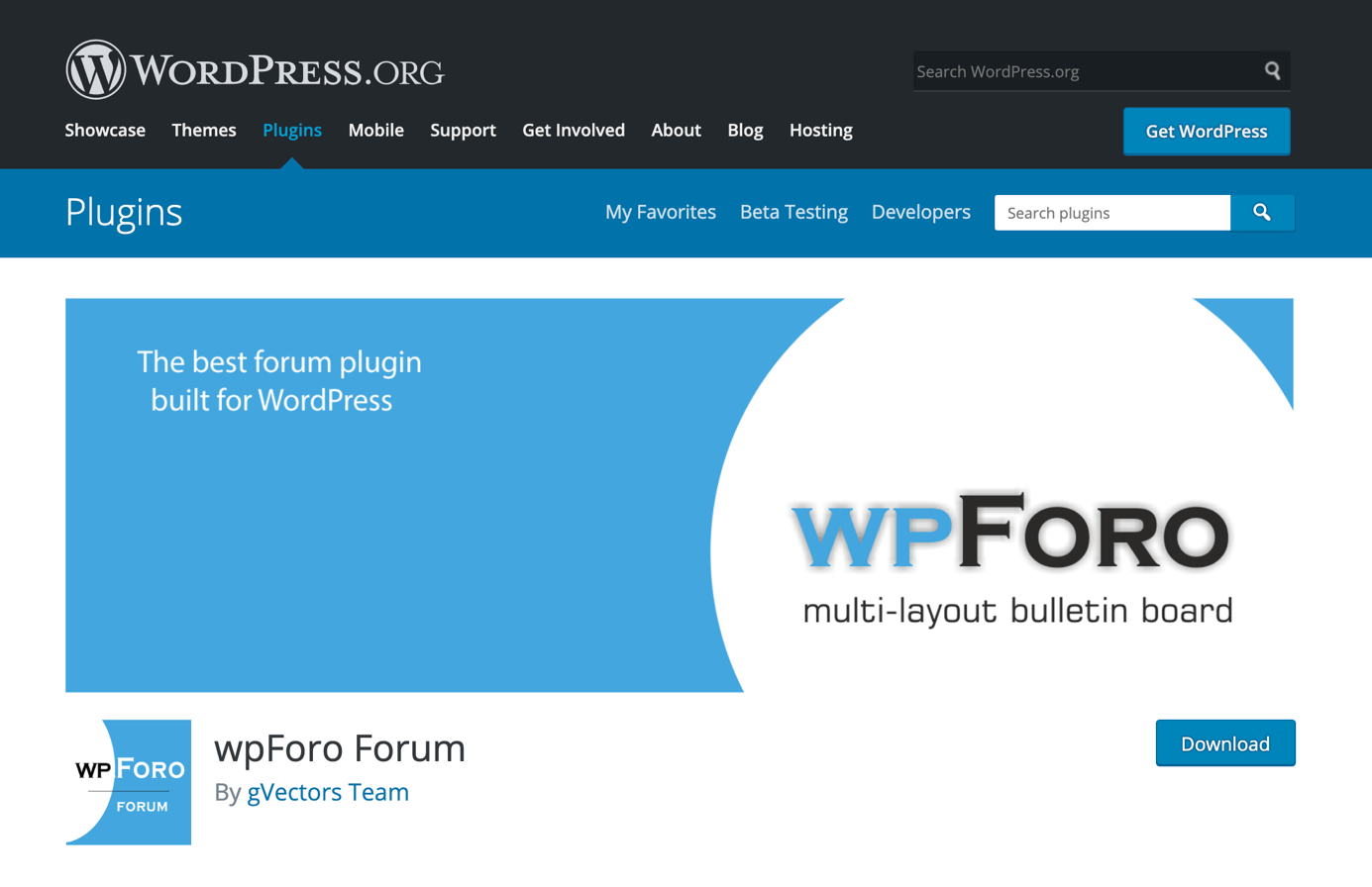 Pagina di download di wpForo Forum su WordPress.org