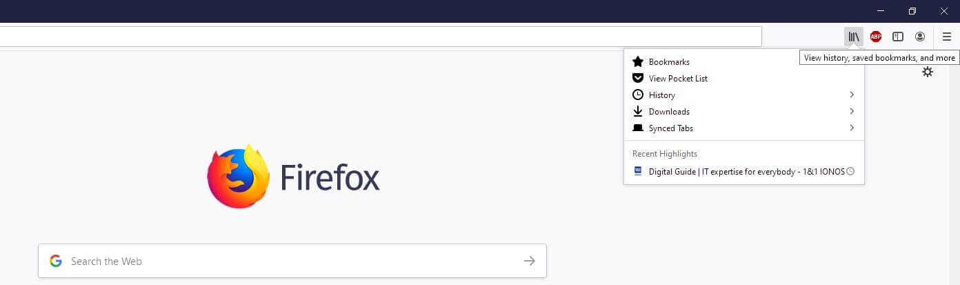 Menu desktop di Firefox “Cronologia, segnalibri e altro”