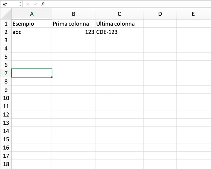 Excel: selezione della colonna “A” Excel: selezione della colonna “A”