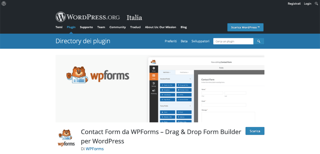 Il plug-in WPForms su WordPress.org 
