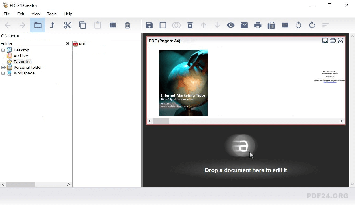 La schermata di apertura di un file PDF con PDF24