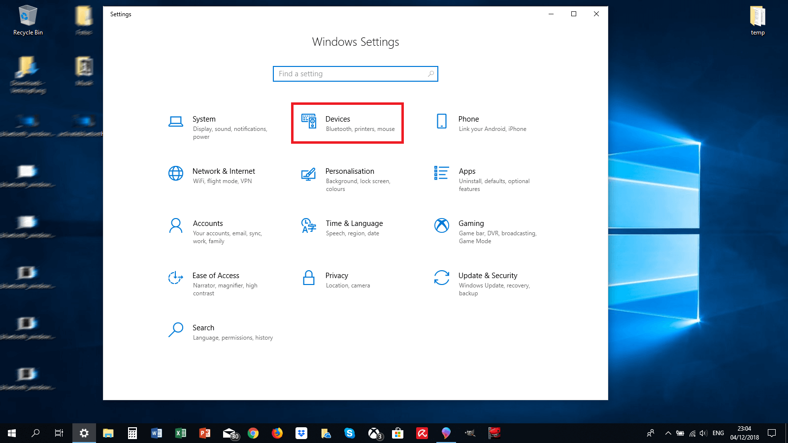 Impostazioni in Windows 10