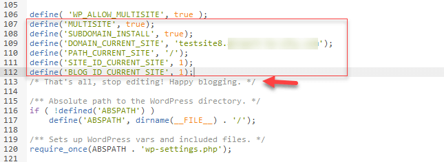 File wp-config.php con il codice aggiuntivo del backend di WordPress