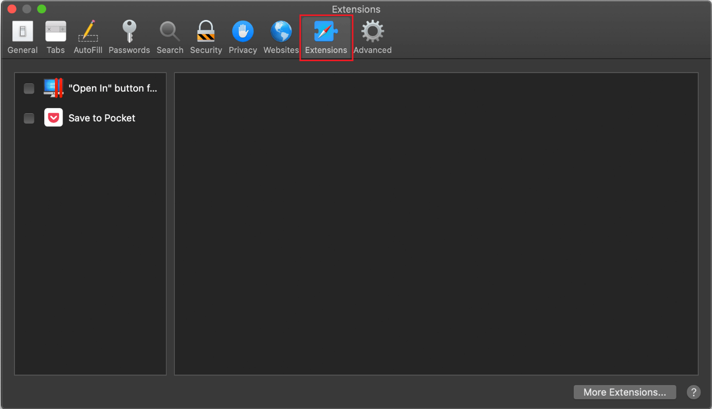 La schermata “Estensioni” per la gestione degli add-on installati in Safari