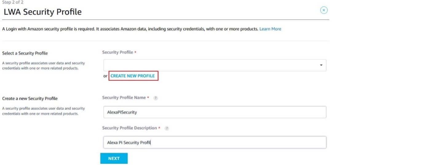 Menu Amazon Developer "LWA Security Profile"