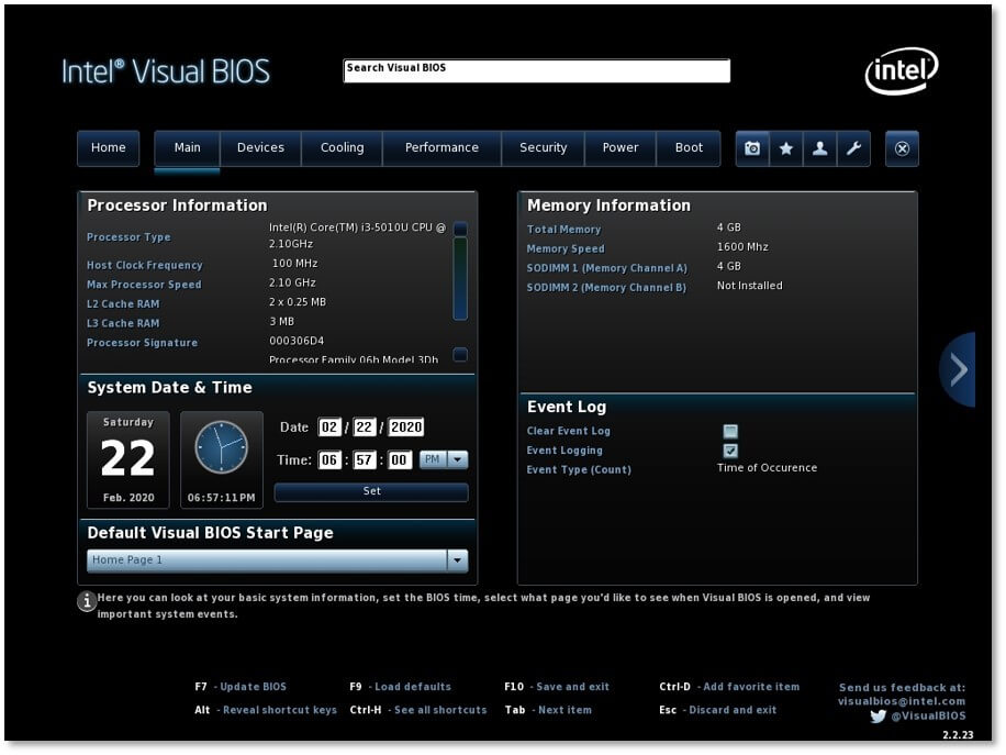 Intel Visual BIOS: schermata principale