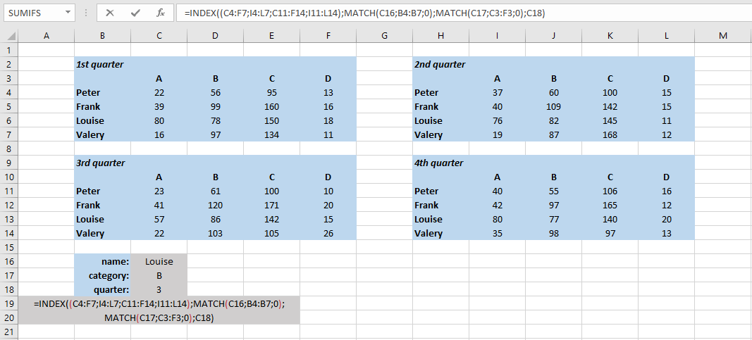 Combinazione di INDICE e CONFRONTA in una tabella Excel