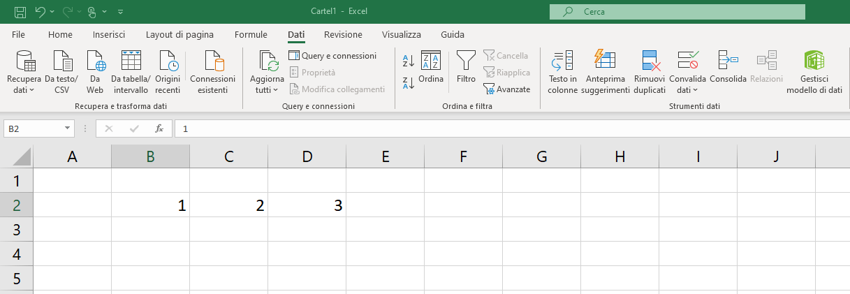 Excel: esempio di documento con il contenuto della cella diviso
