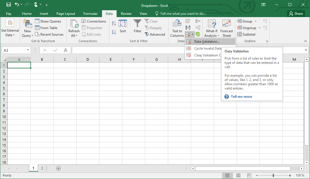 Finestra per la verifica dei dati in Excel