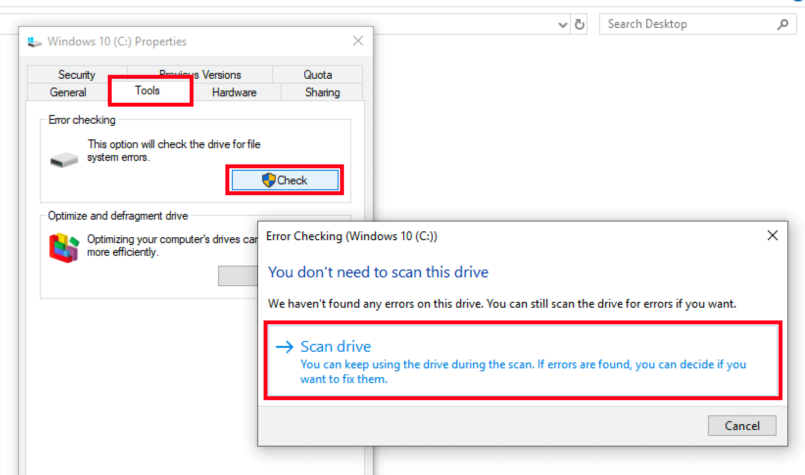 Controllo errori disco su Windows 10