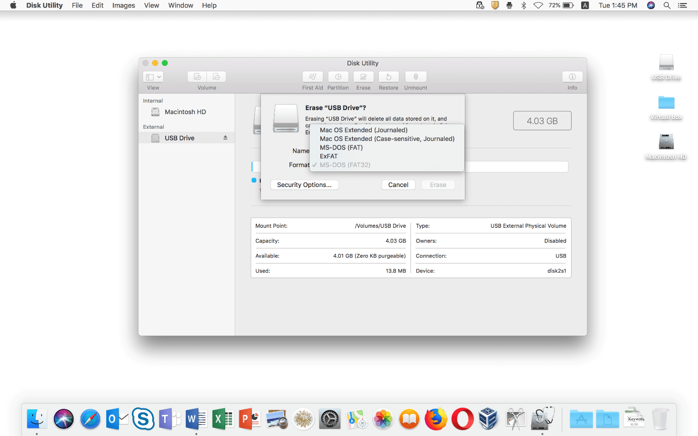 Utility Disco (macOS): selezione del file system USB