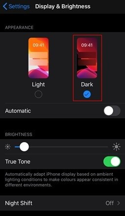 Attivazione della modalità scura in iOS