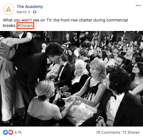 Hashtag per eventi su Facebook #Oscars