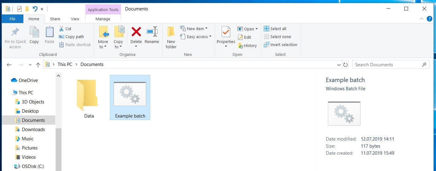 Esempio di file batch in Esplora risorse di Windows
