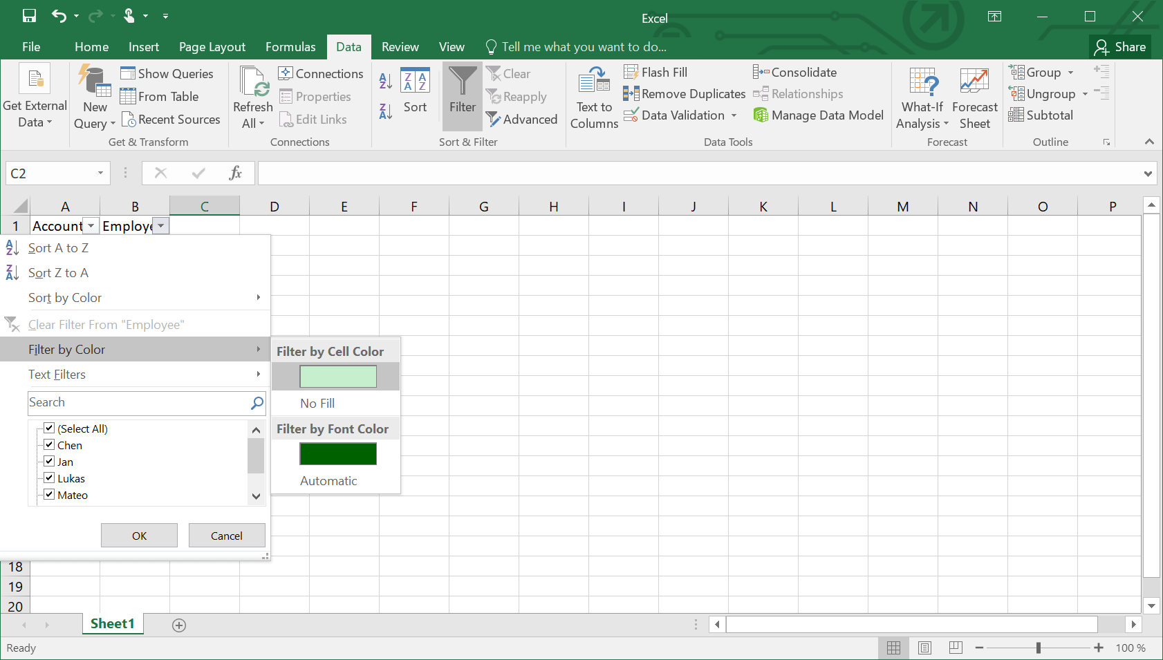 Esempio di come filtrare per colore per visualizzare solo i duplicati in Excel