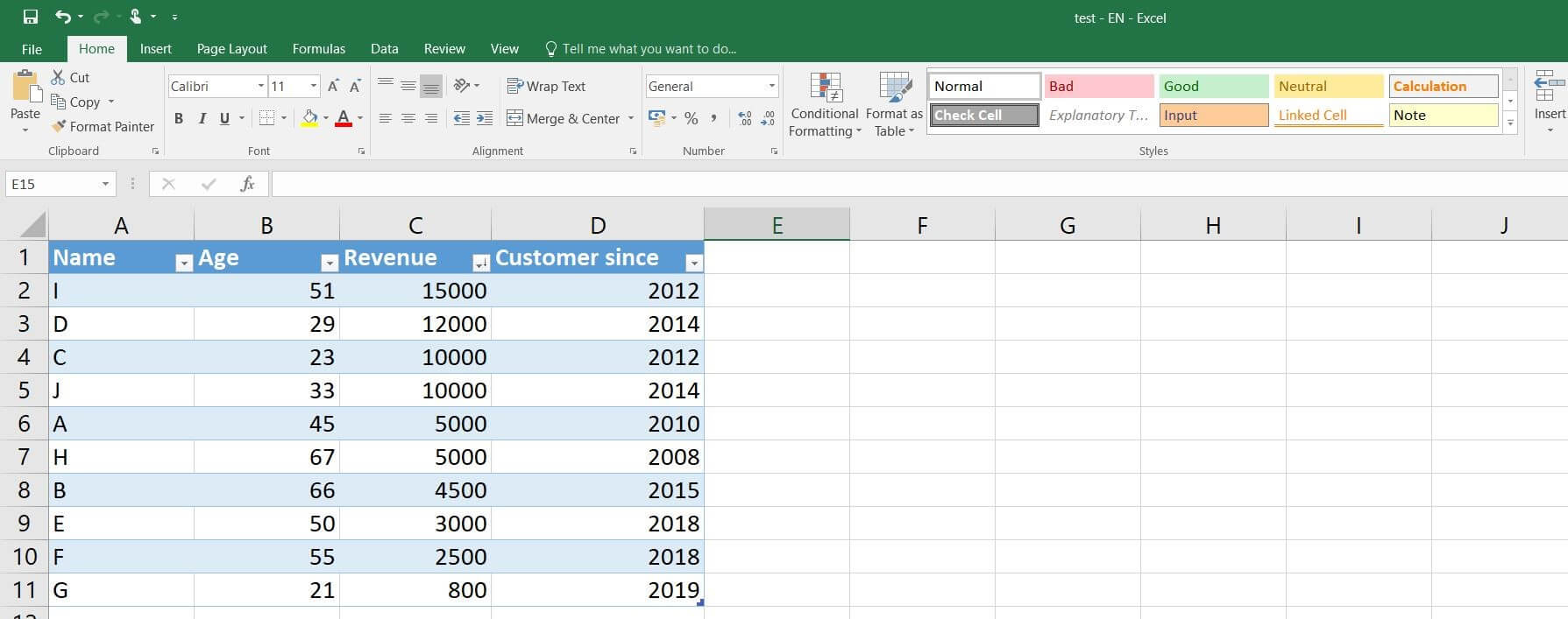 Excel 2016: tabella Excel formattata