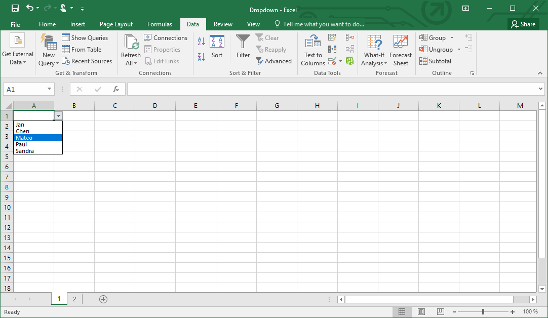 Elenco a discesa Excel