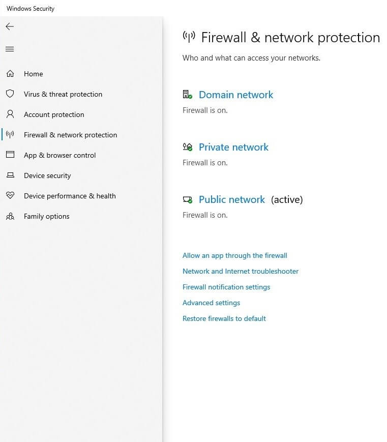Protezione Firewall e della rete in Windows