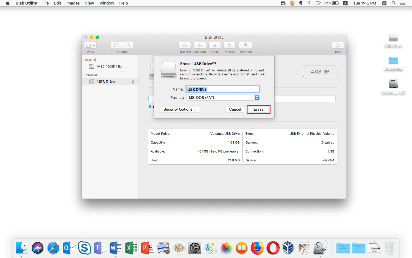 Formattazione USB su Mac: finestra di dialogo “Inizializza”