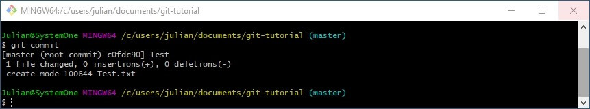 Tutorial Git: output Git Bash dopo il comando “git commit“