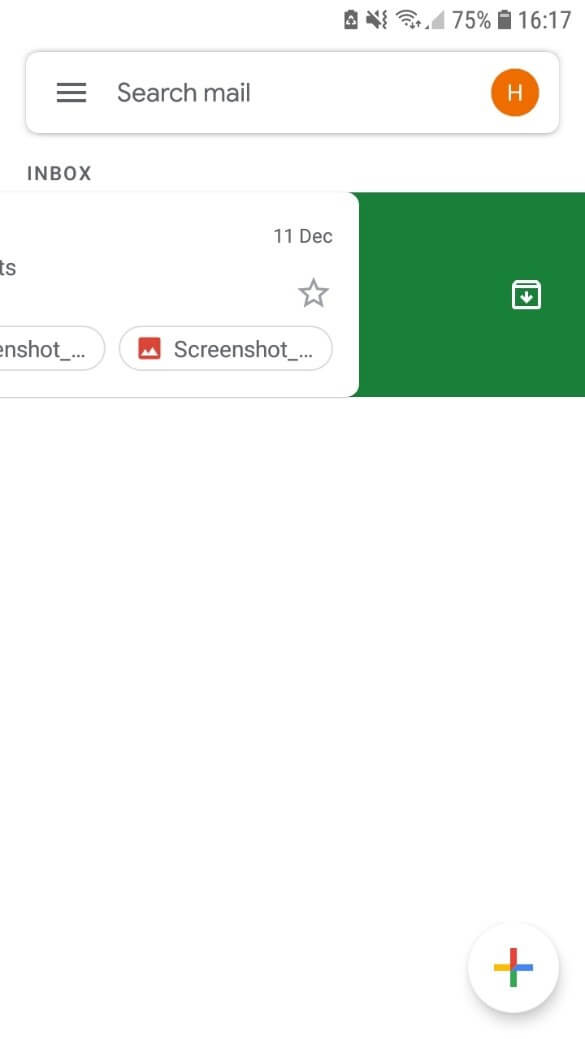 Interfaccia utente Gmail nella versione per Android