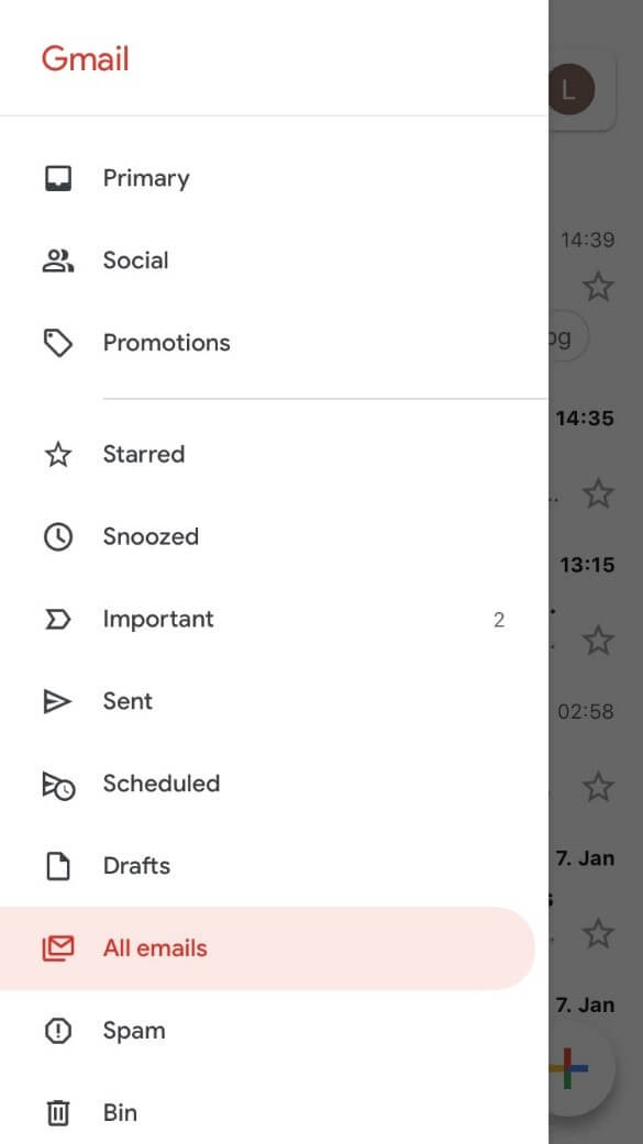 Interfaccia utente Gmail nell’app iPhone