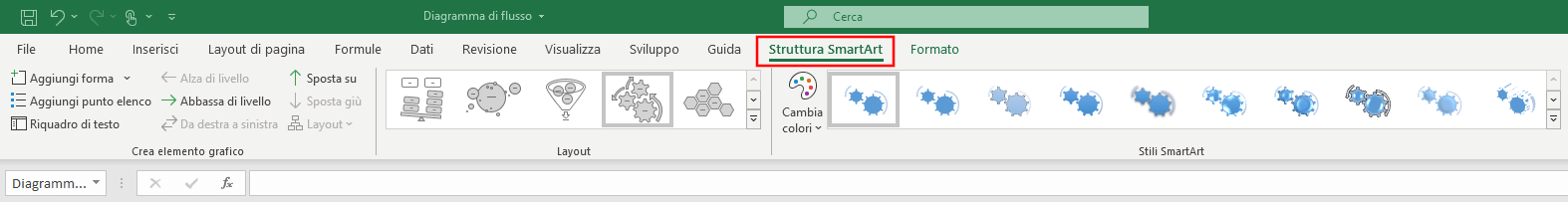 Impostazioni di progettazione degli elementi SmartArt in Excel