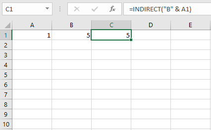 Rappresentazione della funzione INDIRETTO di Excel con inserimenti di testo nel riferimento di cella