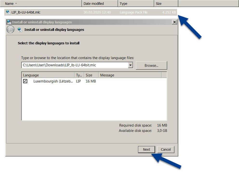 Installazione guidata che consente di modificare la lingua di sistema di Windows 7