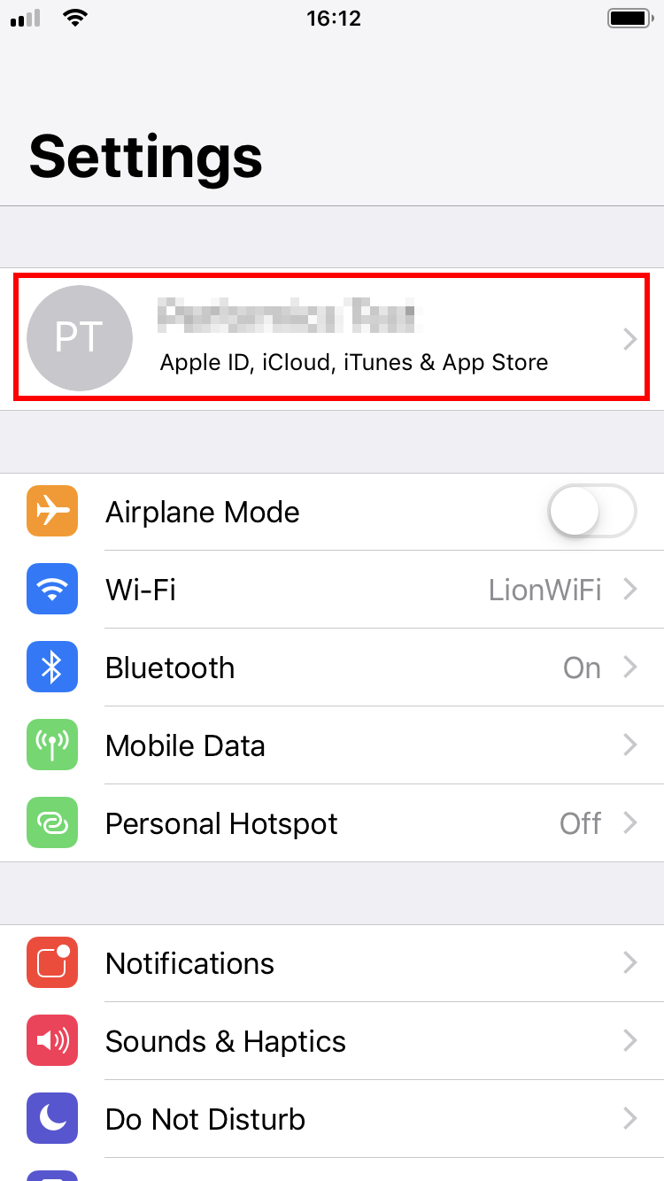 iOS: menu “Impostazioni”