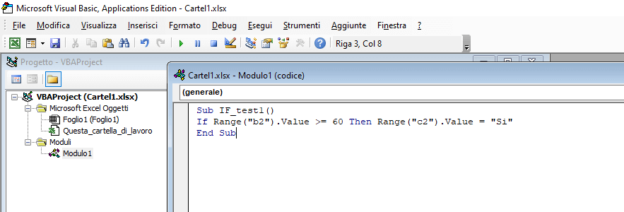 VBA di Excel: inserimento del codice