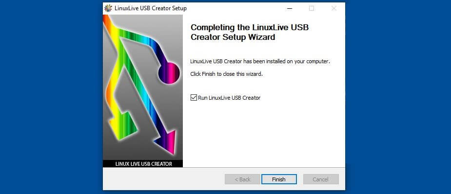 Completamento dell’installazione di LinuxLive USB Creator