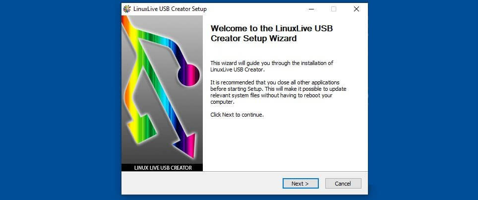 Procedura guidata d’installazione di LinuxLive USB Creator