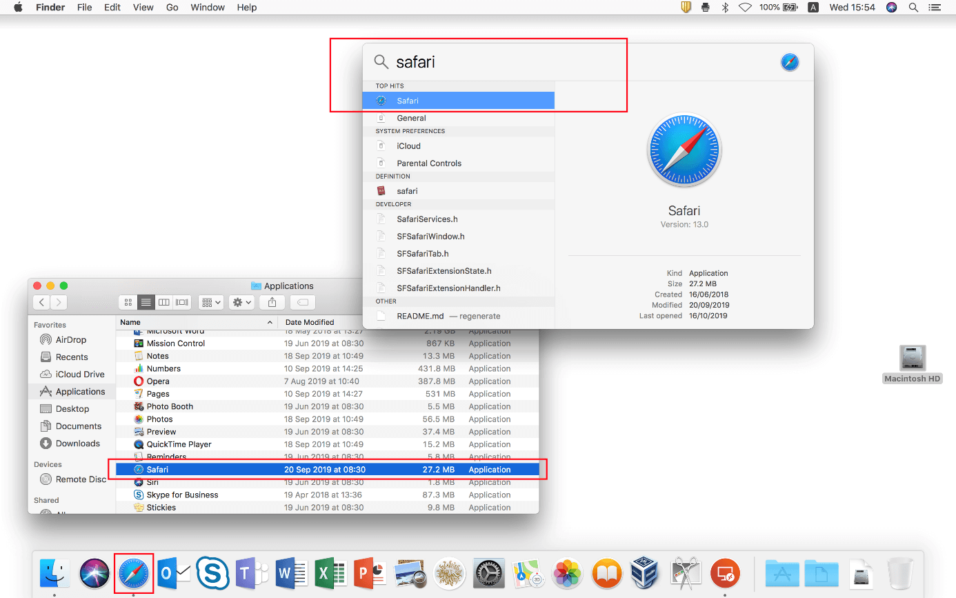 macOS: icona di Safari nella barra multifunzione, nella ricerca Spotlight e nel Finder