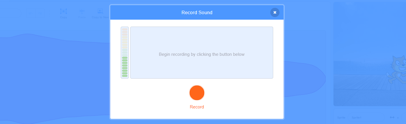 Menu di registrazione del suono con Scratch