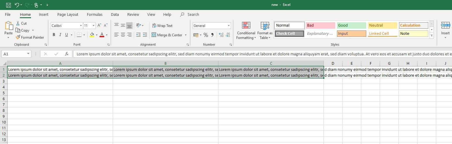 Microsoft Excel 2016: campi della tabella selezionati