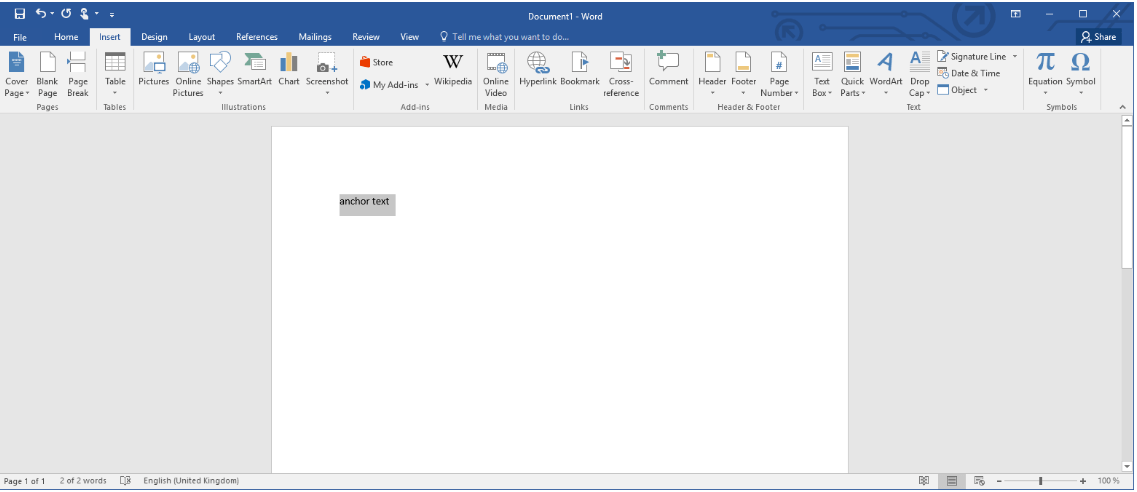 Microsoft Word: il pulsante "Collegamento ipertestuale" nel menu "Inserisci"