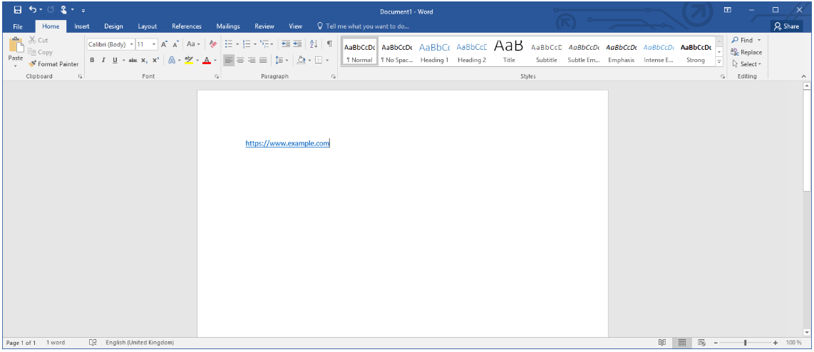 Microsoft Word: un collegamento ipertestuale in formato standard