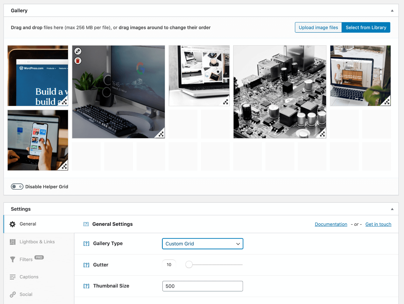 Con il tipo di galleria “Custom Grid” è possibile personalizzare le dimensioni delle immagini